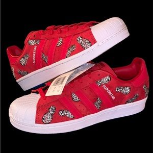 NEW Adidas SuperStar Red Leather With White/Black Embroidered Pineapple’s SneakR